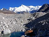 01 Cho Oyu From Nguzumpa Glacier Crossing As I crossed the Nguzumpa Glacier on the way from Gokyo to Cho La, Cho Oyu (8201m) once again dominates the view at the end of the Gokyo Valley.